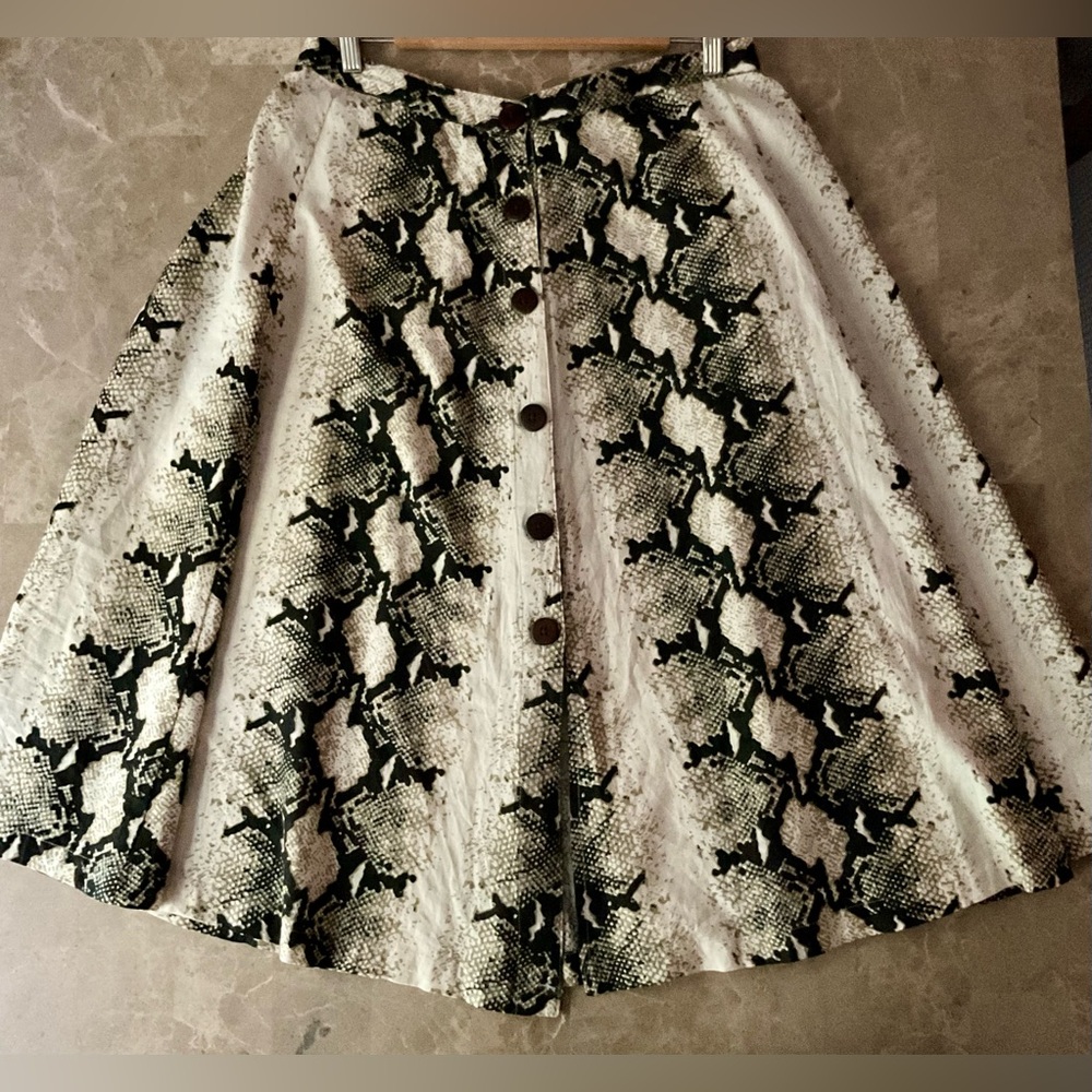Flint & Moss women’s Midi A Line Skirt snake front button Linen Blend Sz 12
